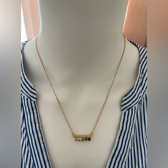 Cubic Zirconia Colorful Boho Chic Gold Necklace - Trendy Gold Necklace - Picture 6 of 16